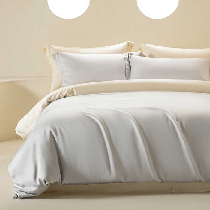 涵宸家纺 2026新款纯色天丝棉单被套-场景二 时尚灰+象牙白