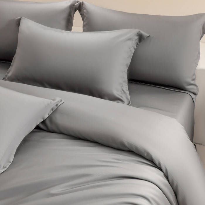 91家纺网 家纺一手货源 找家纺 涵宸家纺 2026新款纯色天丝棉四件套-场景二 星夜灰