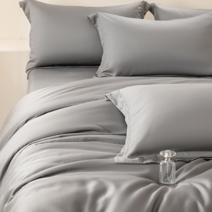 91家纺网 家纺一手货源 找家纺 涵宸家纺 2026新款纯色天丝棉四件套-场景二 星夜灰