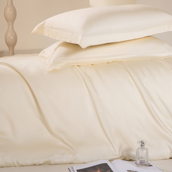 91家纺网 家纺一手货源 找家纺 涵宸家纺 2026新款纯色天丝棉单被套-场景二 象牙白+玫瑰粉