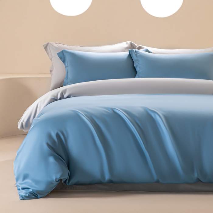 涵宸家纺 2026新款纯色天丝棉单被套-场景二 星耀兰+时尚灰