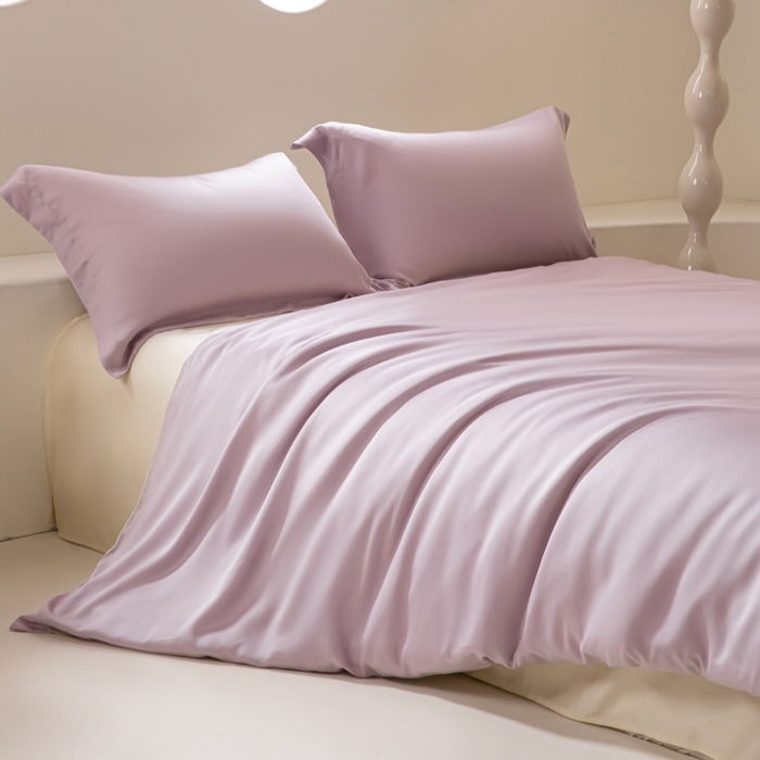 91家纺网 家纺一手货源 找家纺 涵宸家纺 2026新款纯色天丝棉单被套-场景二 紫语+象牙白