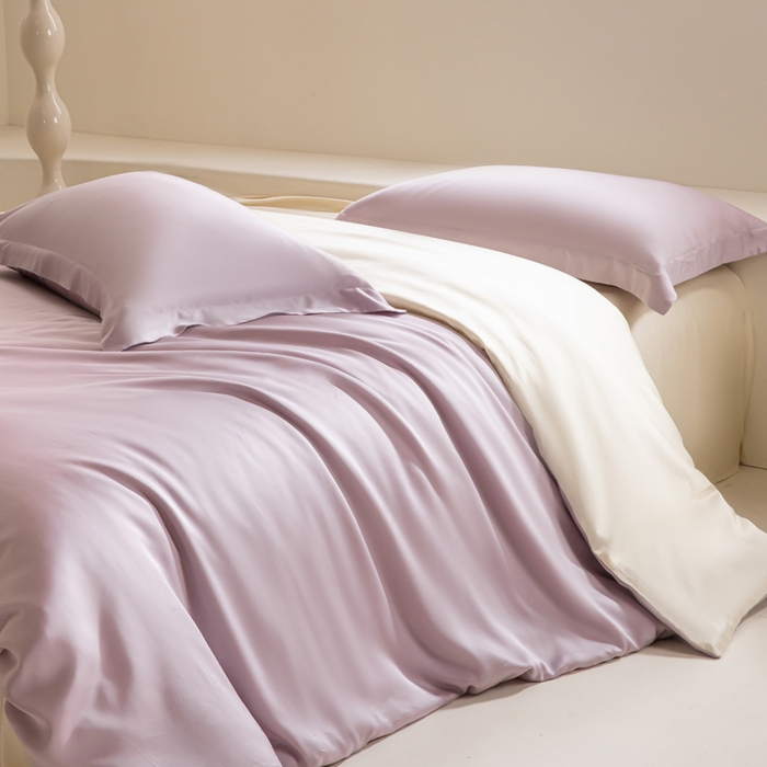 91家纺网 家纺一手货源 找家纺 涵宸家纺 2026新款纯色天丝棉单被套-场景二 紫语+象牙白