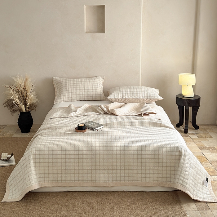 91家纺网 家纺一手货源 找家纺 法芙娜家纺 2026新款双面全棉色织水洗棉床盖 米格