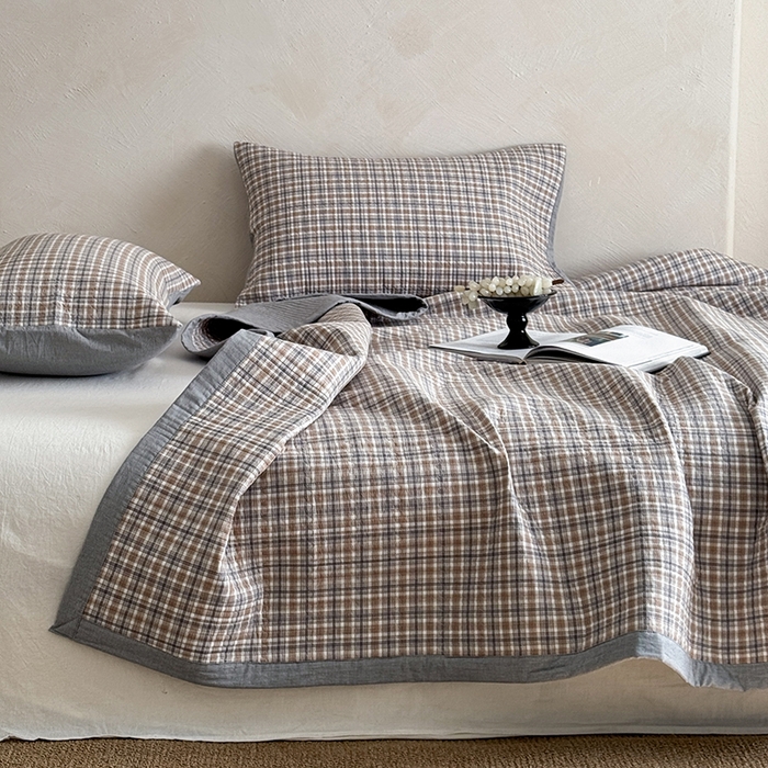 91家纺网 家纺一手货源 找家纺 法芙娜家纺 2026新款双面全棉色织水洗棉床盖 花格