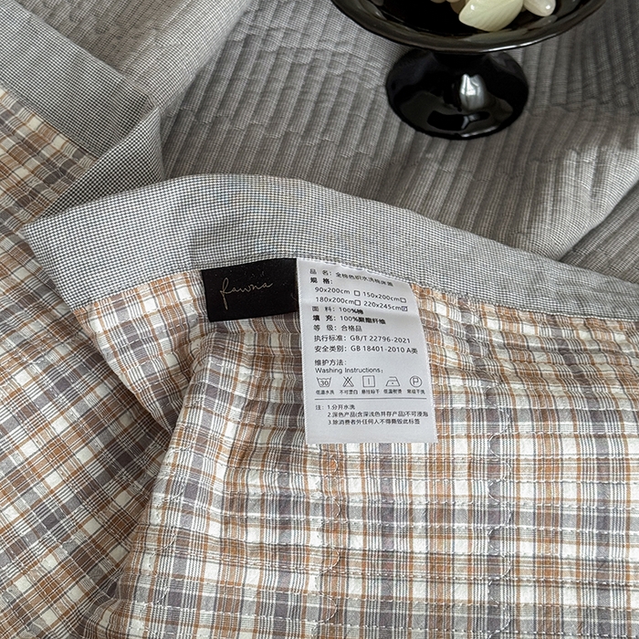 91家纺网 家纺一手货源 找家纺 法芙娜家纺 2026新款双面全棉色织水洗棉床盖 花格