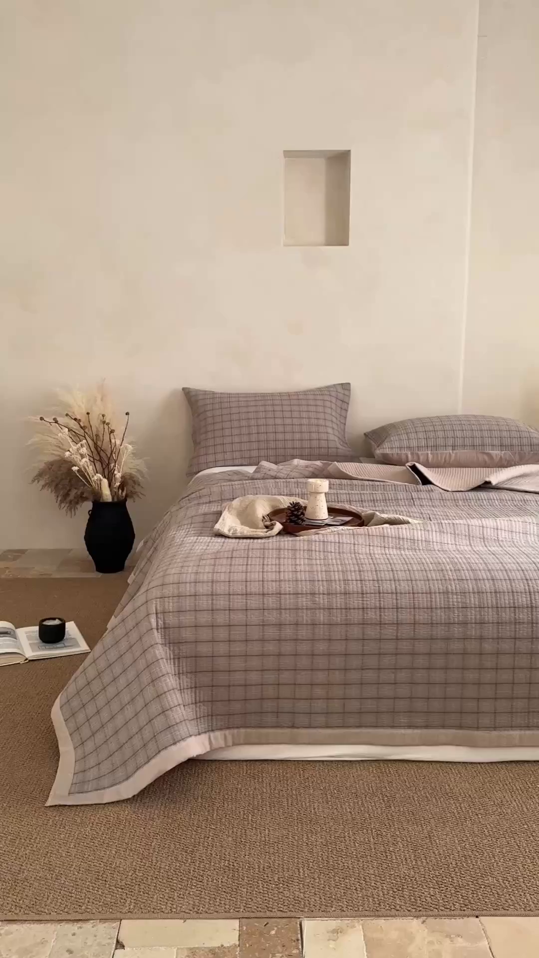 91家纺网 家纺一手货源 找家纺 法芙娜家纺 2026新款双面全棉色织水洗棉床盖 灰格