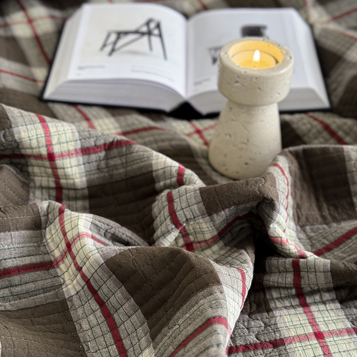 91家纺网 家纺一手货源 找家纺 法芙娜家纺 2026新款双面全棉色织水洗棉床盖 咖格