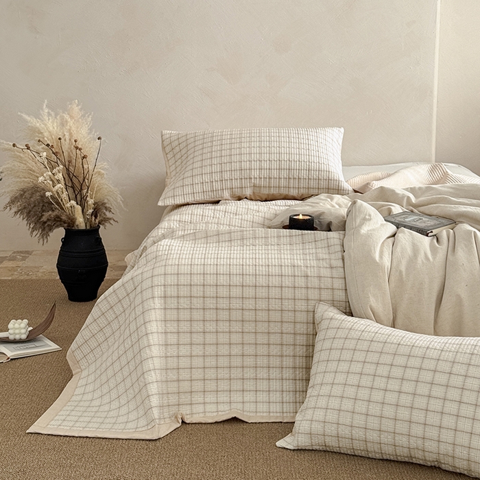 91家纺网 家纺一手货源 找家纺 法芙娜家纺 2026新款双面全棉色织水洗棉床盖 米格