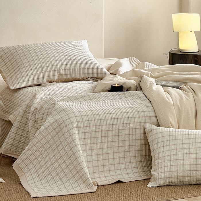 91家纺网 家纺一手货源 找家纺 法芙娜家纺 2026新款双面全棉色织水洗棉床盖 米格