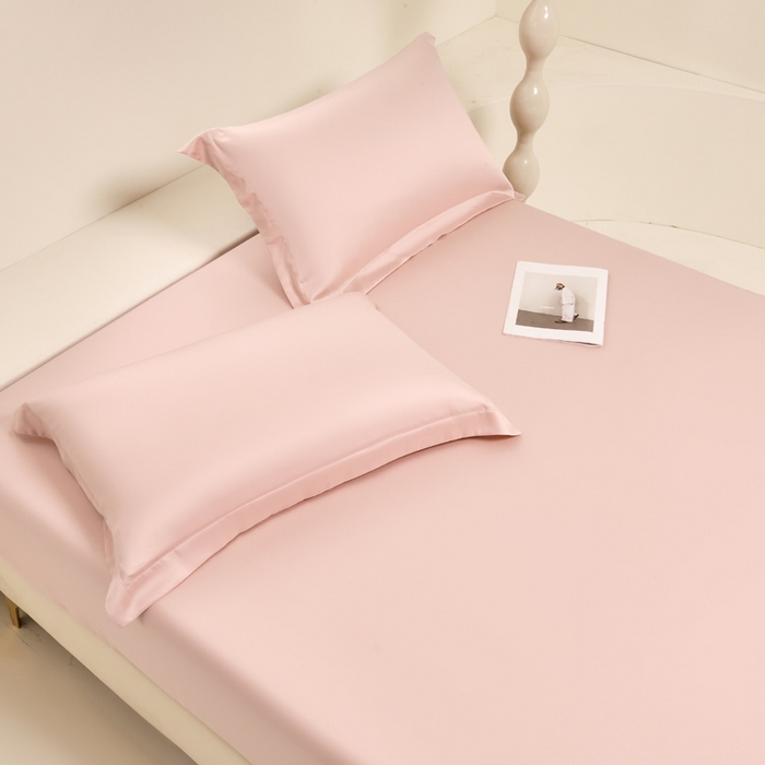 91家纺网 家纺一手货源 找家纺 涵宸家纺 2026新款纯色天丝棉单床笠-场景二 玫瑰粉