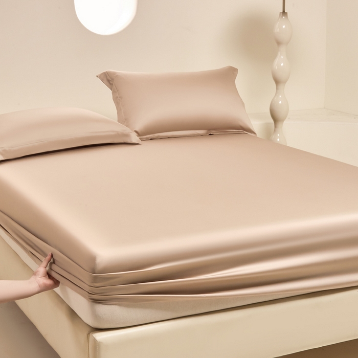 涵宸家纺 2026新款纯色天丝棉单床笠-场景二 奶茶杏