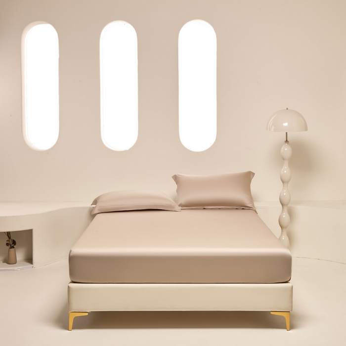 91家纺网 家纺一手货源 找家纺 涵宸家纺 2026新款纯色天丝棉单床笠-场景二 奶茶杏