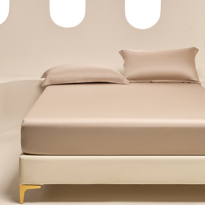 91家纺网 家纺一手货源 找家纺 涵宸家纺 2026新款纯色天丝棉单床笠-场景二 奶茶杏