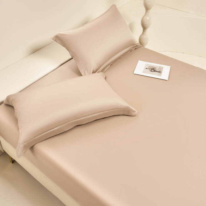 91家纺网 家纺一手货源 找家纺 涵宸家纺 2026新款纯色天丝棉单床笠-场景二 奶茶杏