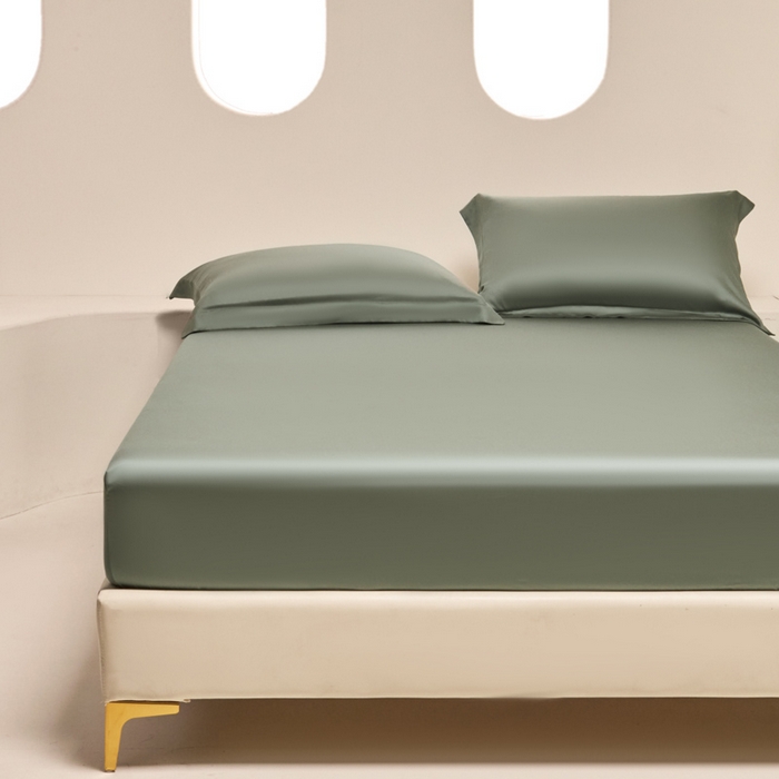 91家纺网 家纺一手货源 找家纺 涵宸家纺 2026新款纯色天丝棉单床笠-场景二 赛琳绿