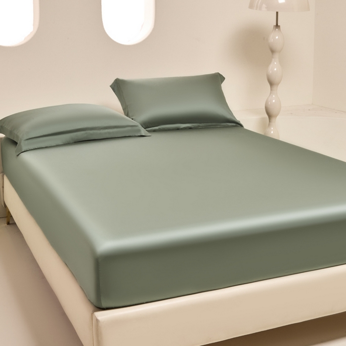 91家纺网 家纺一手货源 找家纺 涵宸家纺 2026新款纯色天丝棉单床笠-场景二 赛琳绿