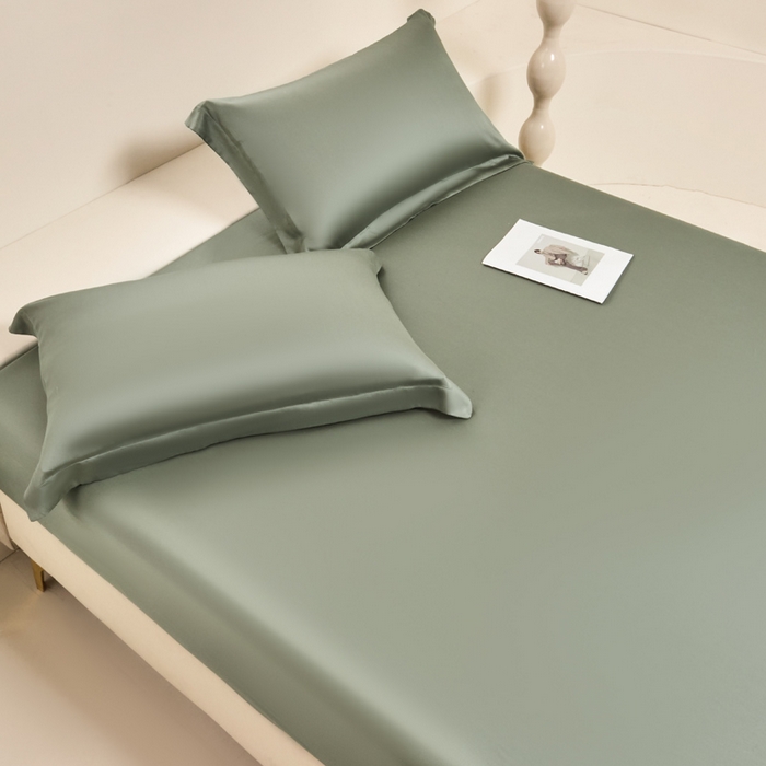 91家纺网 家纺一手货源 找家纺 涵宸家纺 2026新款纯色天丝棉单床笠-场景二 赛琳绿