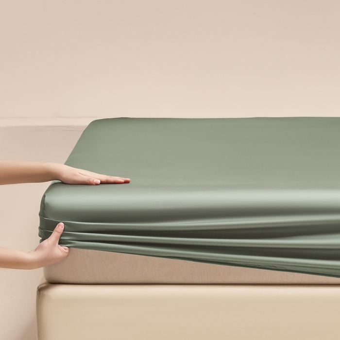 91家纺网 家纺一手货源 找家纺 涵宸家纺 2026新款纯色天丝棉单床笠-场景二 赛琳绿