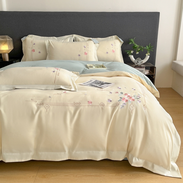 青柚 2026新款轻奢刺绣国风四件套-争妍 争妍-白兰