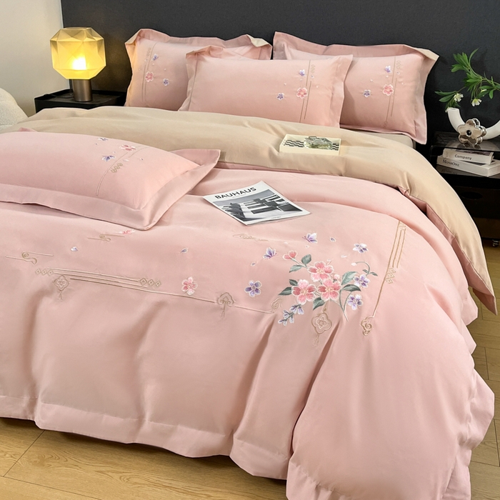 91家纺网 家纺一手货源 找家纺 青柚 2026新款轻奢刺绣国风四件套-争妍 争妍-轻奢粉