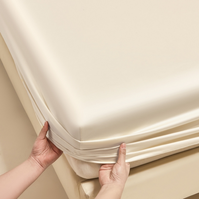 91家纺网 家纺一手货源 找家纺 涵宸家纺 2026新款纯色天丝棉单床笠-场景二 象牙白