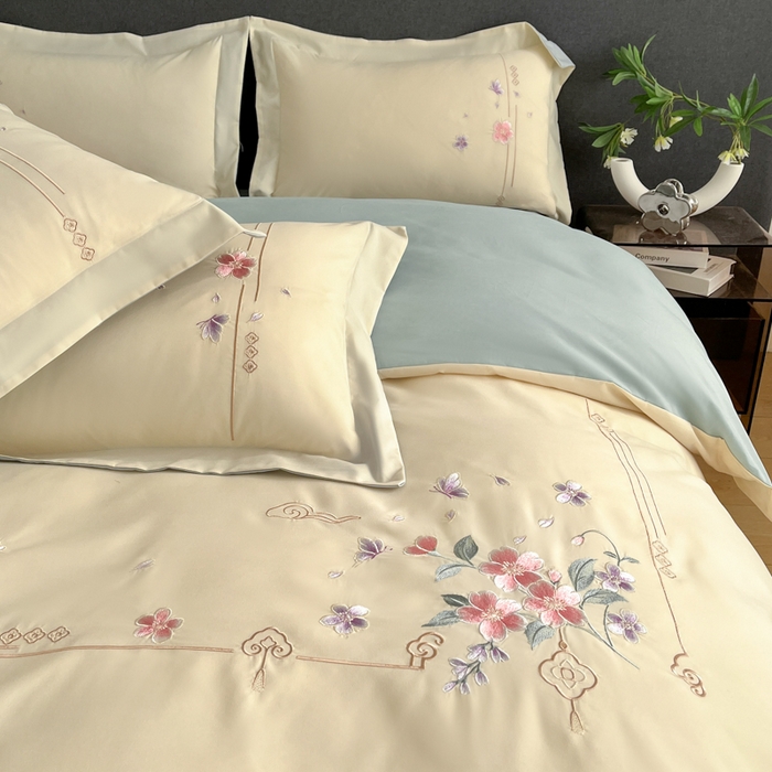 91家纺网 家纺一手货源 找家纺 青柚 2026新款轻奢刺绣国风四件套-争妍 争妍-白兰