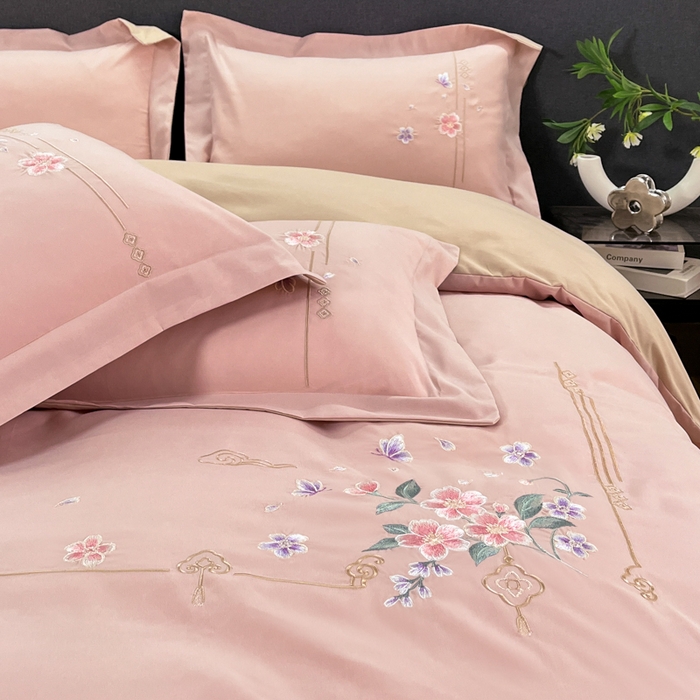 91家纺网 家纺一手货源 找家纺 青柚 2026新款轻奢刺绣国风四件套-争妍 争妍-轻奢粉