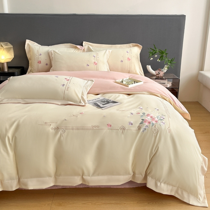 青柚 2026新款轻奢刺绣国风四件套-争妍 争妍-白粉