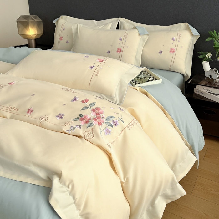 91家纺网 家纺一手货源 找家纺 青柚 2026新款轻奢刺绣国风四件套-争妍 争妍-白兰