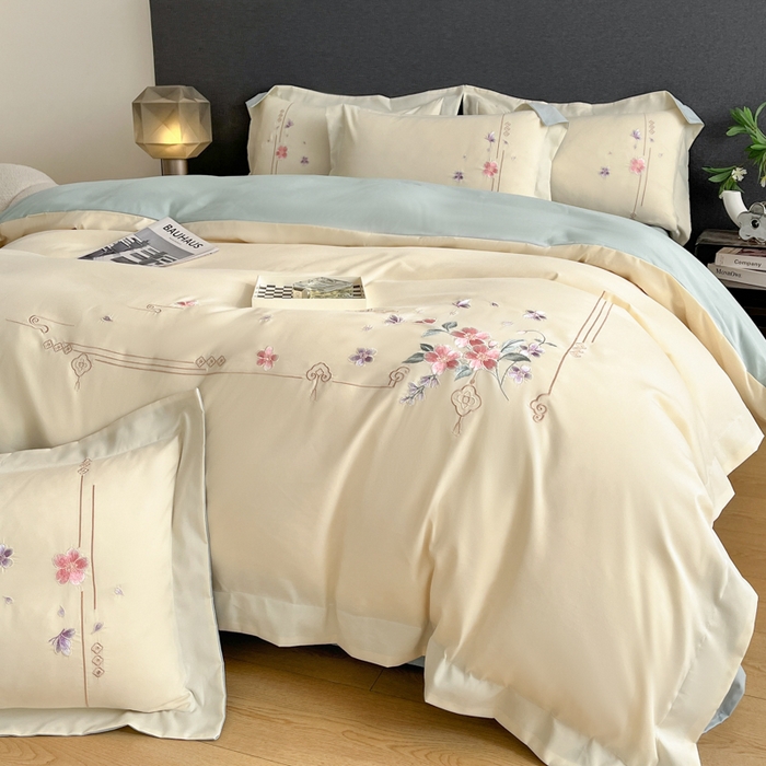 91家纺网 家纺一手货源 找家纺 青柚 2026新款轻奢刺绣国风四件套-争妍 争妍-白兰