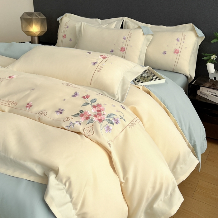 91家纺网 家纺一手货源 找家纺 青柚 2026新款轻奢刺绣国风四件套-争妍 争妍-白兰