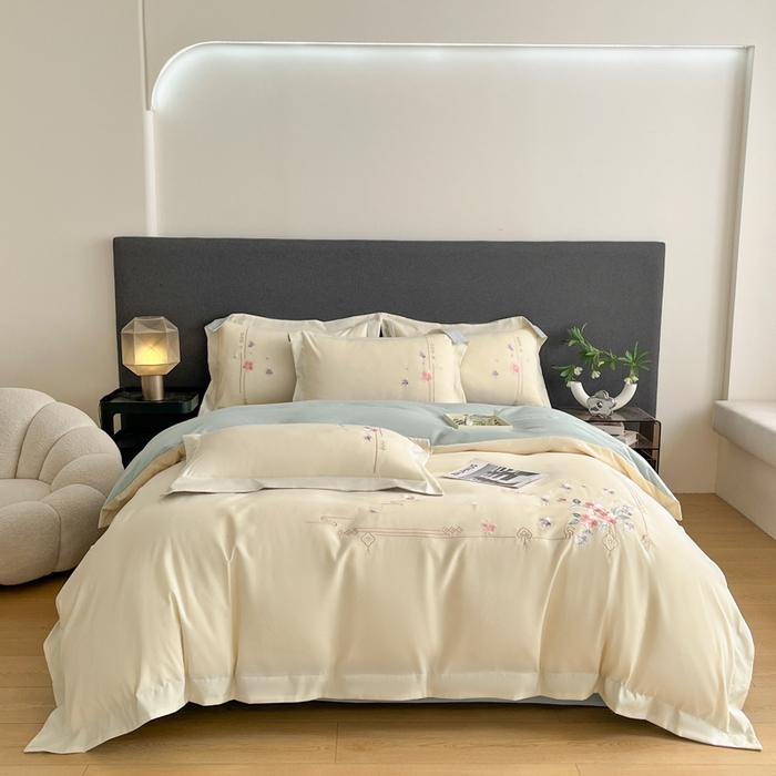 91家纺网 家纺一手货源 找家纺 青柚 2026新款轻奢刺绣国风四件套-争妍 争妍-白兰