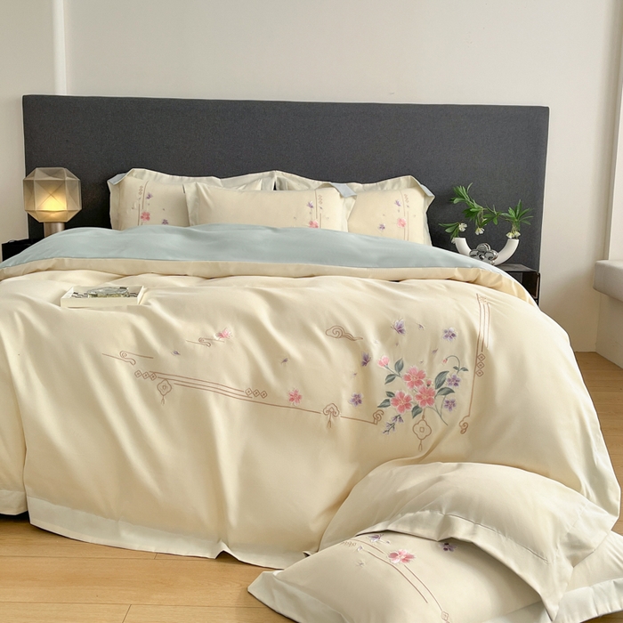 91家纺网 家纺一手货源 找家纺 青柚 2026新款轻奢刺绣国风四件套-争妍 争妍-白兰