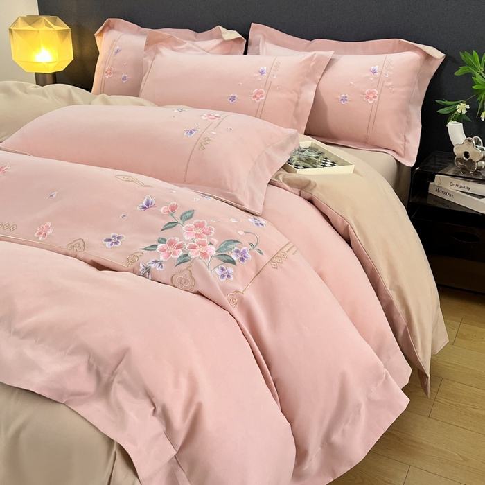 91家纺网 家纺一手货源 找家纺 青柚 2026新款轻奢刺绣国风四件套-争妍 争妍-轻奢粉