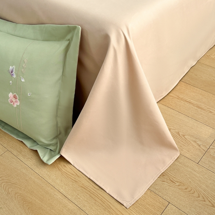 91家纺网 家纺一手货源 找家纺 青柚 2026新款轻奢刺绣国风四件套-争妍 争妍-草绿