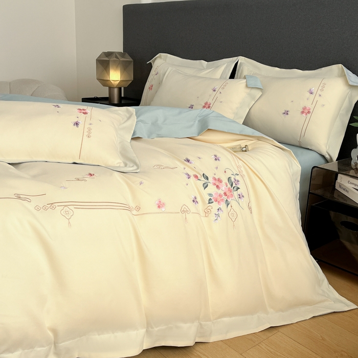 91家纺网 家纺一手货源 找家纺 青柚 2026新款轻奢刺绣国风四件套-争妍 争妍-白兰