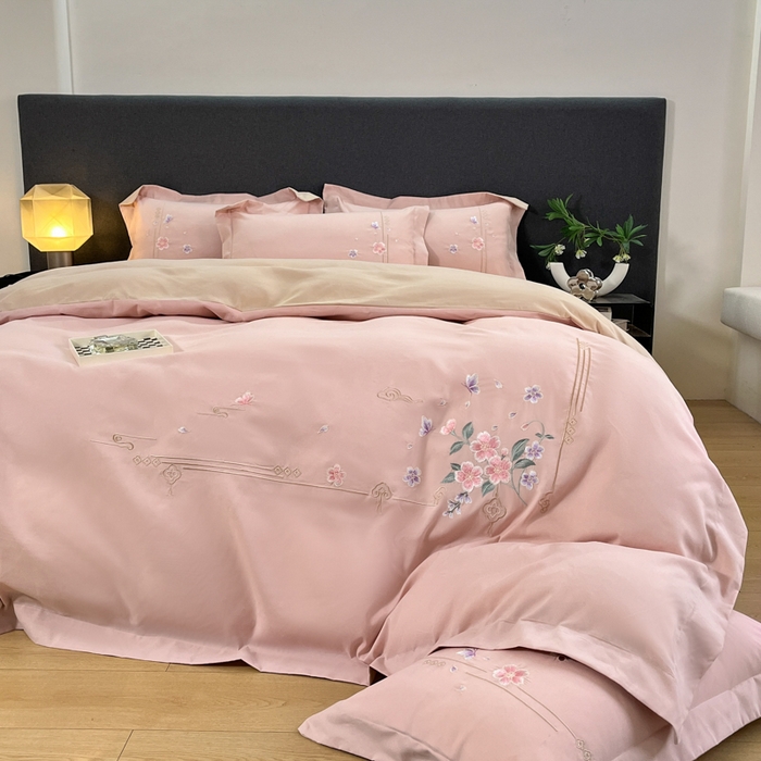 91家纺网 家纺一手货源 找家纺 青柚 2026新款轻奢刺绣国风四件套-争妍 争妍-轻奢粉