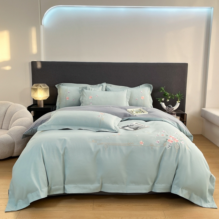 91家纺网 家纺一手货源 找家纺 青柚 2026新款轻奢刺绣国风四件套-争妍 争妍-飘蓝