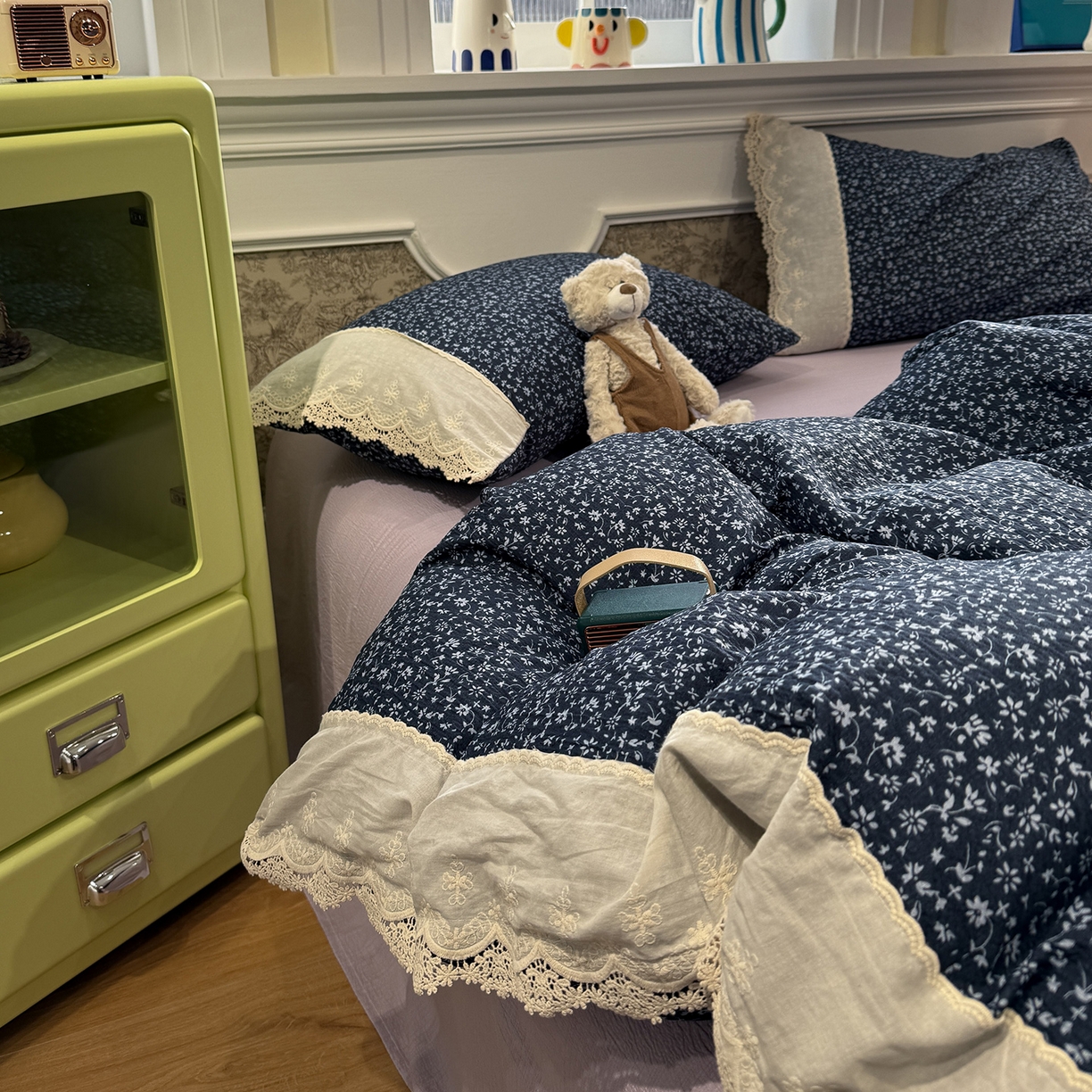 91家纺网 家纺一手货源 找家纺 （总）盼季家纺 2026新款舒适皱皱纱印花蕾丝花边四件套