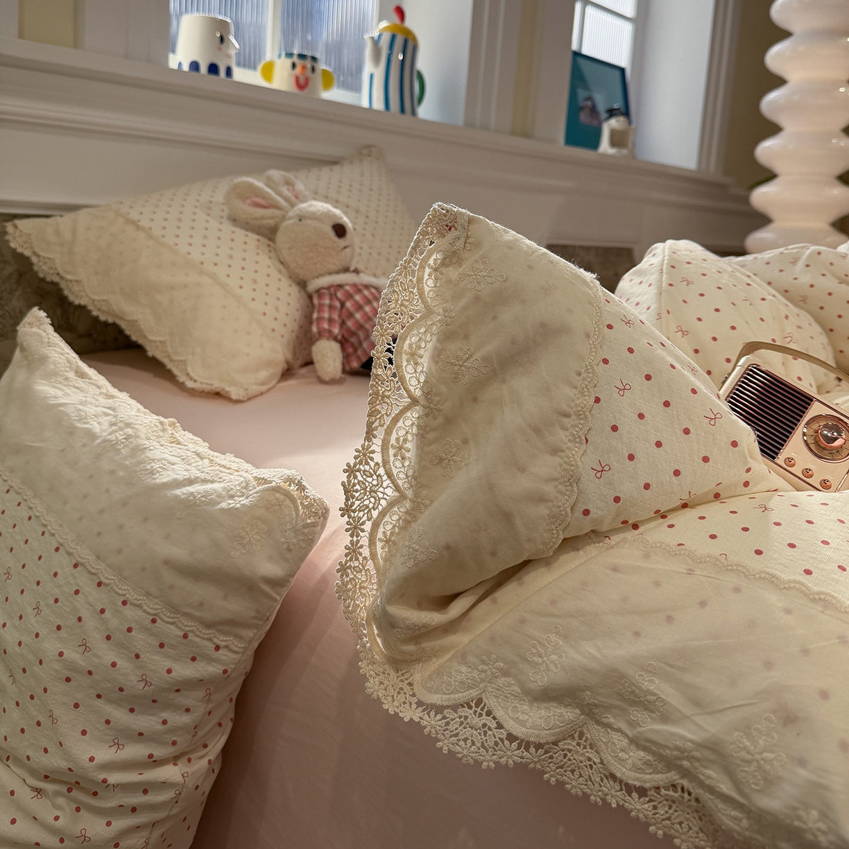 91家纺网 家纺一手货源 找家纺 （总）盼季家纺 2026新款舒适皱皱纱印花蕾丝花边四件套