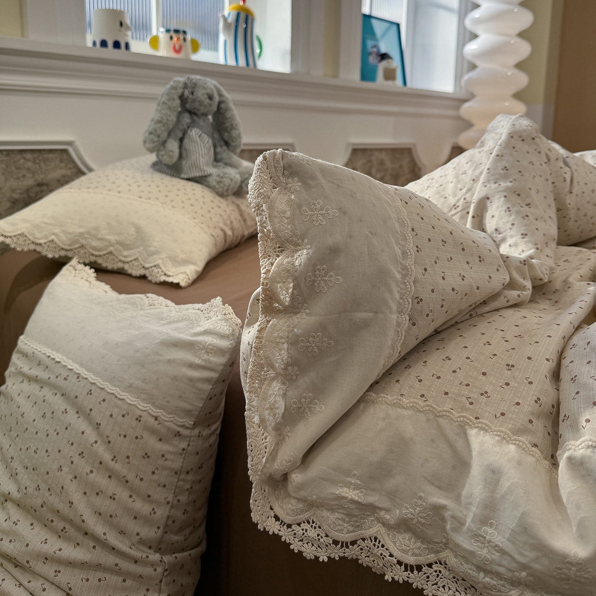 91家纺网 家纺一手货源 找家纺 （总）盼季家纺 2026新款舒适皱皱纱印花蕾丝花边四件套