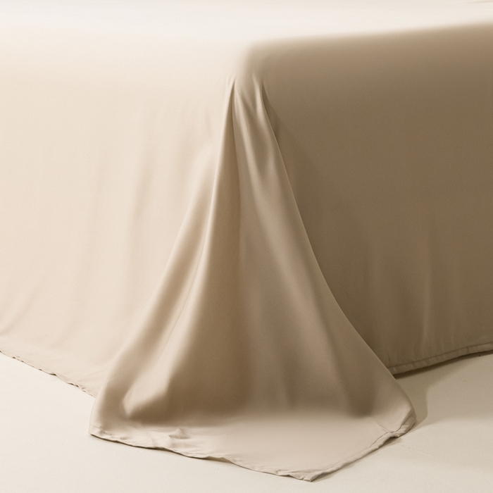 91家纺网 家纺一手货源 找家纺 涵宸家纺 2026新款纯色天丝棉四件套-场景二 赛琳绿+奶茶杏