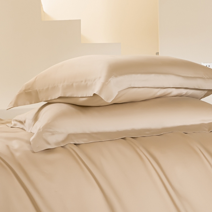 91家纺网 家纺一手货源 找家纺 涵宸家纺 2026新款纯色天丝棉单枕套-场景二 枕套-奶茶杏