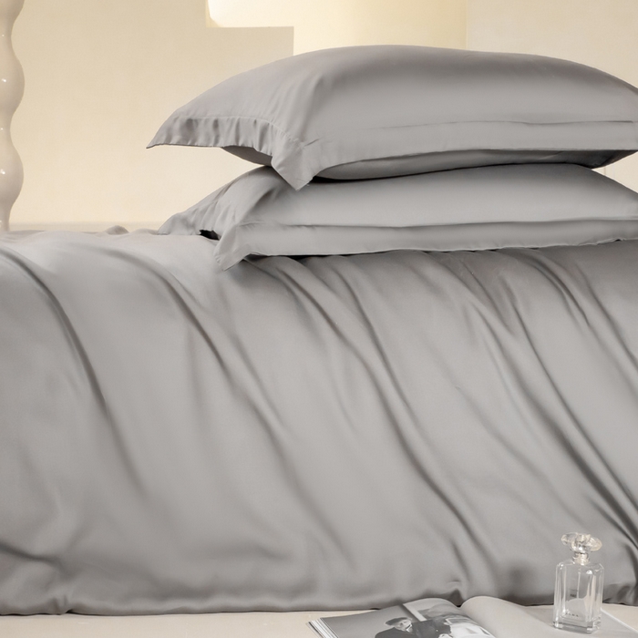 91家纺网 家纺一手货源 找家纺 涵宸家纺 2026新款纯色天丝棉四件套-场景二 星夜灰