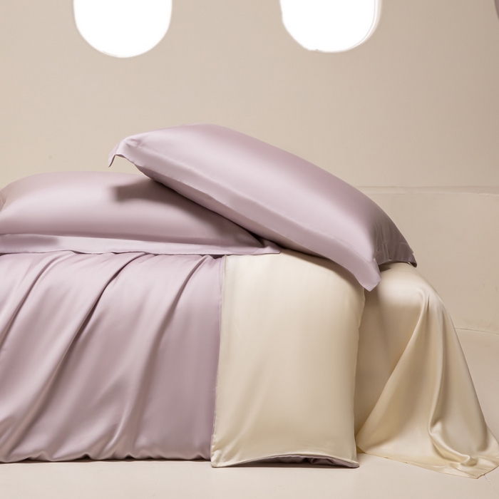 涵宸家纺 2026新款纯色天丝棉四件套-场景二 紫语+象牙白