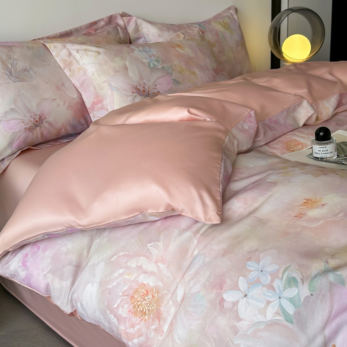 91家纺网 家纺一手货源 找家纺 涵宸家纺 2026新款天丝棉数码印花四件套 朵初