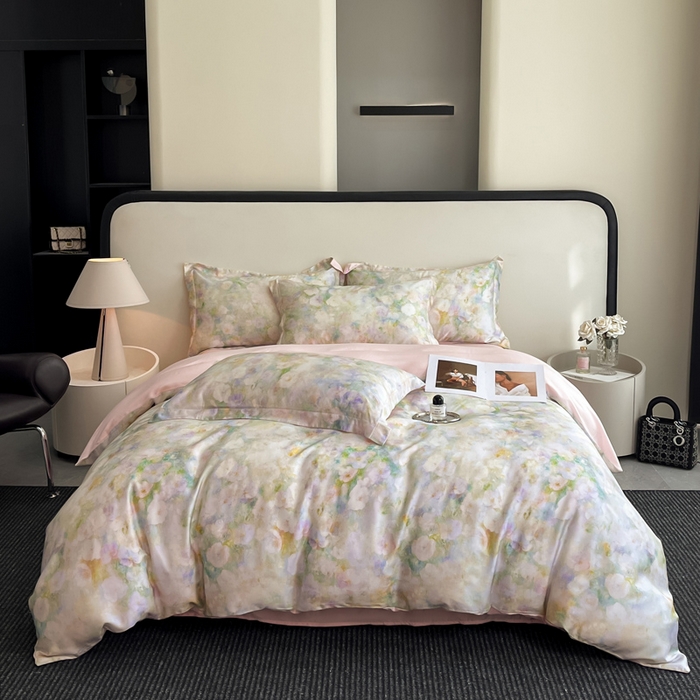 91家纺网 家纺一手货源 找家纺 涵宸家纺 2026新款天丝棉数码印花四件套 花开半夏