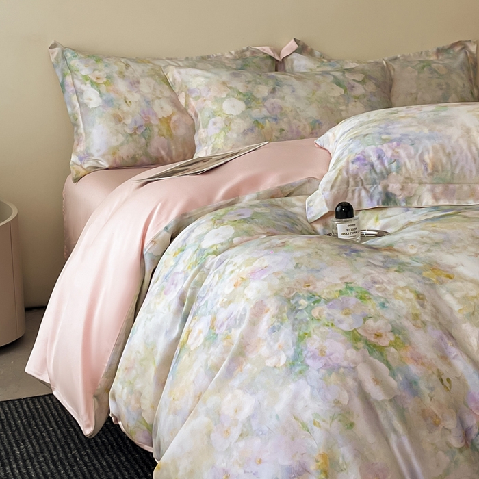 91家纺网 家纺一手货源 找家纺 涵宸家纺 2026新款天丝棉数码印花四件套 花开半夏