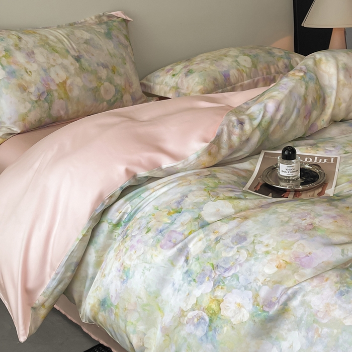 91家纺网 家纺一手货源 找家纺 涵宸家纺 2026新款天丝棉数码印花四件套 花开半夏